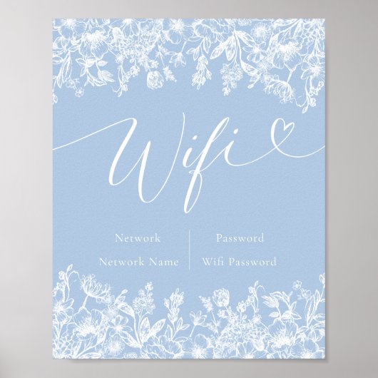 Elegantes Modern Dusty Blue Wildblume Wifi Zeichen Poster (Vorne)