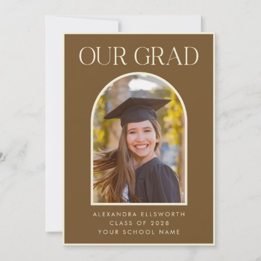 Elegantes Modern Foto Brown Arch Abschluss Announc Ankündigung (Vorderseite)