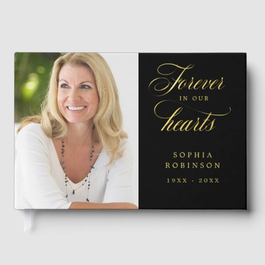 Elegantes Modern Foto Schwarze Beerdigung Gedenkst Gästebuch (Vorderseite)