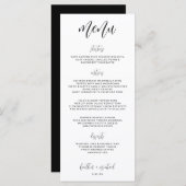 Elegantes Modern Fun Wedding Menu | 4 x 9 | Schwar Menükarte (Vorne/Hinten)