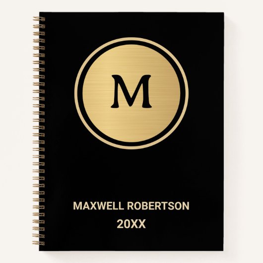 Elegantes Modern Gold Black Beruflich Monogram Notizblock (Vorderseite)