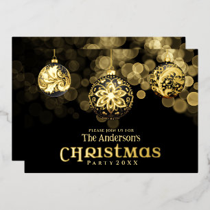 Elegantes Modern Gold Black Family Weihnachten Par Folieneinladung