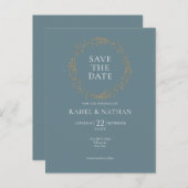 Elegantes Modern Gold Floral Garland Save the Date Ankündigungspostkarte (Vorne/Hinten)
