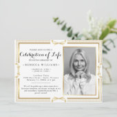 Elegantes Modern Gold Foto Feier des Lebens Einladung (Stehend Vorderseite)