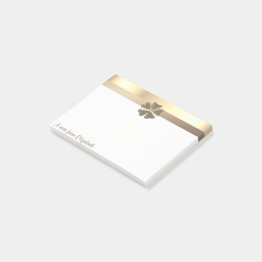 Elegantes Modern Gold Kleeblatt - Personalisiert Post-it Klebezettel (angewinkelt)