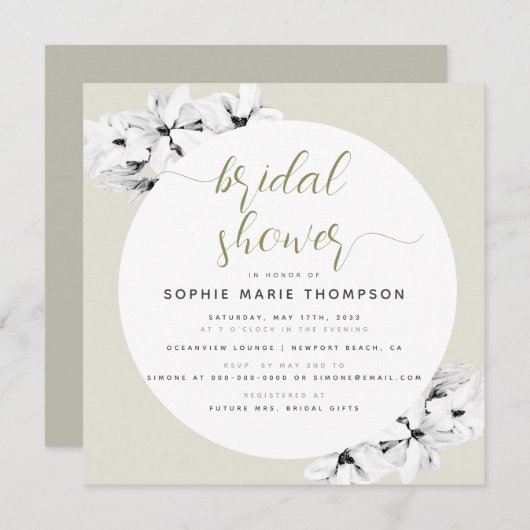 Elegantes Modern Gold Magnolia Brautparty Einladung (Vorne/Hinten)