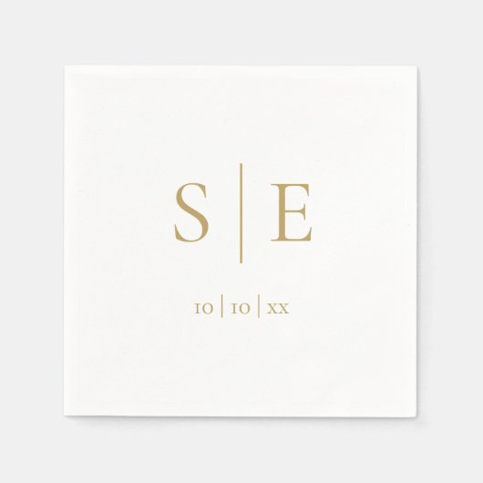 Elegantes Modern Gold Monogram Date Minimalistisch Serviette (Vorderseite)