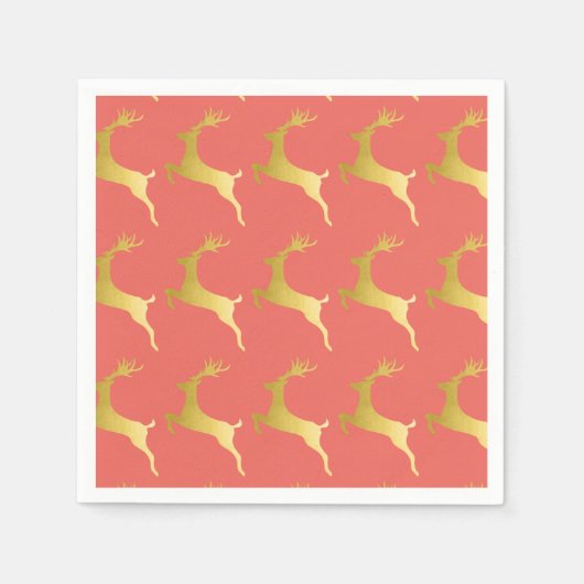 Elegantes Modern Gold Red Christmas Rentier Muster Serviette (Vorderseite)