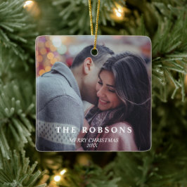 Elegantes Modern Green Christmas Trees Couple Foto Keramikornament