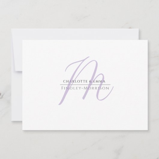 Elegantes Modern Lavender Black Monogram Couple Mitteilungskarte (Vorderseite)