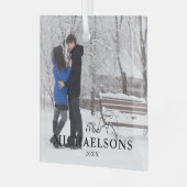 Elegantes Modern Minimal Weihnachtskuppel Foto Ornament Aus Glas (Vorderseite links)