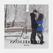 Elegantes Modern Minimal Weihnachtskuppel Foto Ornament Aus Glas (Rückseite)