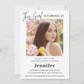 Elegantes Modern Pink Foto 34. Geburtstag Einladung (Vorderseite)