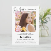 Elegantes Modern Pink Foto 34. Geburtstag Einladung (Stehend Vorderseite)