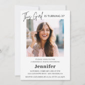 Elegantes Modern Pink Foto 37. Geburtstag Einladung (Vorderseite)