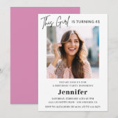 Elegantes Modern Pink Foto 41. Geburtstag Einladung (Vorne/Hinten)