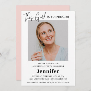 Elegantes Modern Pink Foto 58. Geburtstag Einladung