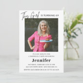 Elegantes Modern Pink Foto 69. Geburtstag Einladung (Stehend Vorderseite)