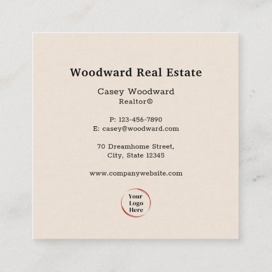 Elegantes Modern Realtor Real Anwesen Logo Quadratische Visitenkarte (Rückseite)