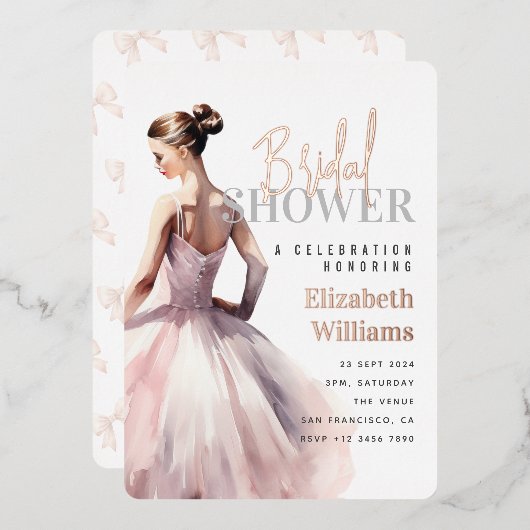 Elegantes Modern Rose Gold Brautparty Party Folieneinladung (Vorderseite/Rückseite)