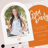 Elegantes Modern Script Arch Foto Orange Grad Part Einladung