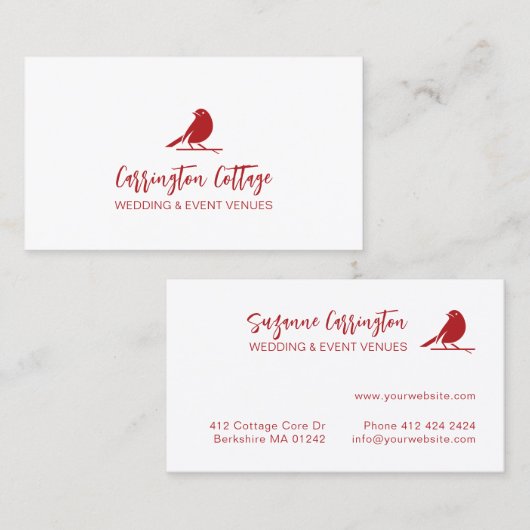 Elegantes Modern Script Red Bird Logo. Visitenkarte (Vorne/Hinten)