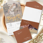 Elegantes Modern Terracotta Boho Arch QR Code Foto All In One Einladung