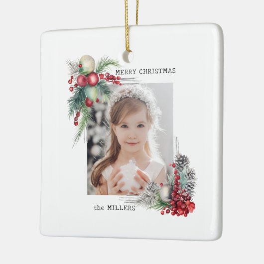 Elegantes Modern Watercolor Weihnachten Foto Keramikornament (Links)