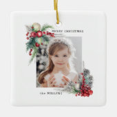 Elegantes Modern Watercolor Weihnachten Foto Keramikornament (Vorderseite)