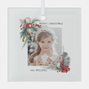 Elegantes Modern Watercolor Weihnachten Foto Ornament Aus Glas