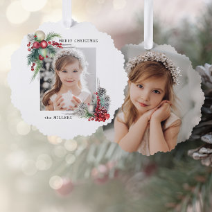 Elegantes Modern Watercolor Weihnachten Foto Ornament Karte