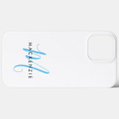 Elegantes Modern White Sky Blue Script Monogram Case-Mate iPhone Hülle (Rückseite (Horizontal))