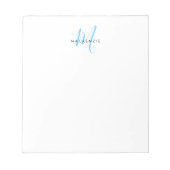 Elegantes Modern White Sky Blue Script Monogram Notizblock (Vorderseite)