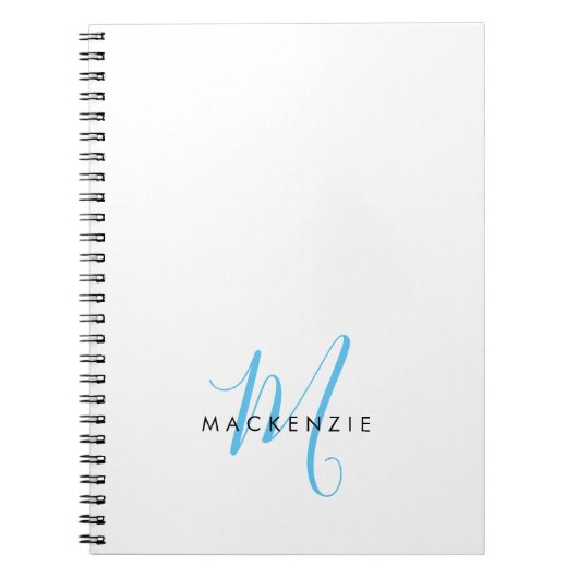 Elegantes Modern White Sky Blue Script Monogram Notizblock (Vorderseite)