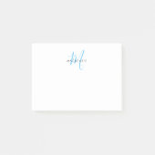 Elegantes Modern White Sky Blue Script Monogram Post-it Klebezettel (Vorderseite)