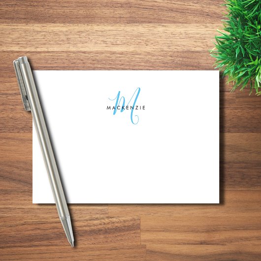 Elegantes Modern White Sky Blue Script Monogram Post-it Klebezettel