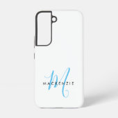 Elegantes Modern White Sky Blue Script Monogram Samsung Galaxy Hülle (Rückseite)