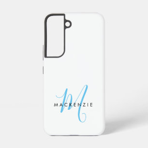 Elegantes Modern White Sky Blue Script Monogram Samsung Galaxy Hülle