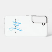 Elegantes Modern White Sky Blue Script Monogram Samsung Galaxy Hülle (Rückseite (Horizontal))