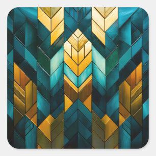 Elegantes modernes abstraktes Gold Teal Geometrisc Quadratischer Aufkleber
