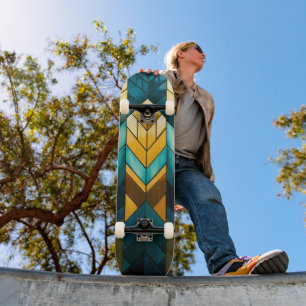 Elegantes modernes abstraktes Gold Teal Geometrisc Skateboard