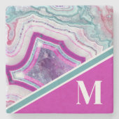 Elegantes modernes Achat-Initial-Monogramm Steinuntersetzer (Vorderseite)