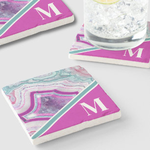 Elegantes modernes Achat-Initial-Monogramm Steinuntersetzer
