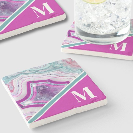 Elegantes modernes Achat-Initial-Monogramm Steinuntersetzer