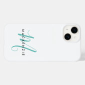 Elegantes, modernes Aquamarines Script Monogram Case-Mate iPhone Hülle (Rückseite (Horizontal))