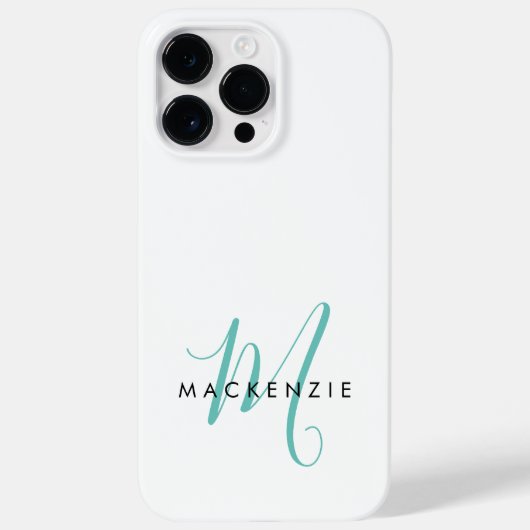 Elegantes, modernes Aquamarines Script Monogram Case-Mate iPhone Hülle (Rückseite)