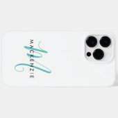 Elegantes, modernes Aquamarines Script Monogram Case-Mate iPhone Hülle (Rückseite (Horizontal))