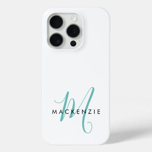 Elegantes, modernes Aquamarines Script Monogram Case-Mate iPhone Hülle (Rückseite)
