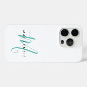 Elegantes, modernes Aquamarines Script Monogram Case-Mate iPhone Hülle (Rückseite (Horizontal))