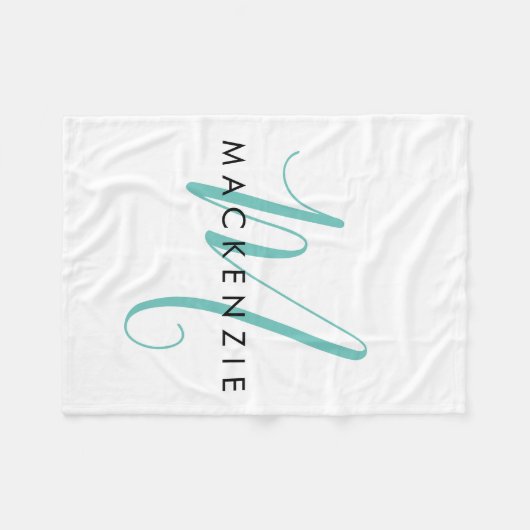 Elegantes, modernes Aquamarines Script Monogram Fleecedecke (Vorderseite (Horizontal))